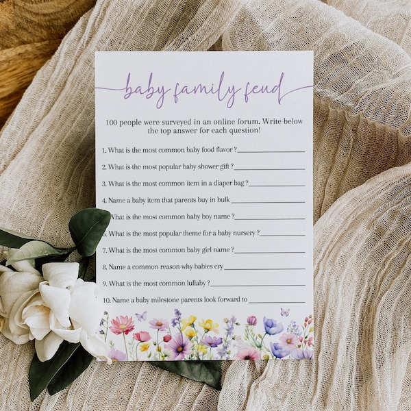 Floral Baby Family Feud Game, Baby Shower Editable Game, Wildflower Baby Shower Game, Baby Shower Trivia Quiz,Family Feud Printable Template
