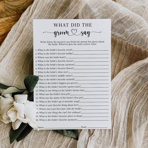 What Did The Groom Say Bridal Shower Game, Editable Printable Bridal Trivia Quiz Game, Modern Minimal Bridal Shower Game, He Said Game
