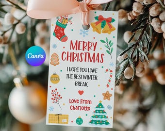 Christmas Gift Tag Canva – Printable Editable Holiday Teacher or Friend Favor