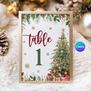 Christmas Table Numbers – Editable Canva Template, Printable Holiday Wedding Signs