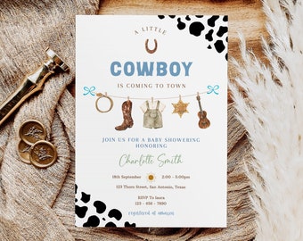 Cowboy Baby Shower Editable Template, A Little Cowboy Is On The Way Invite, Printable Baby Shower Invitation, Boy Baby Shower, Cowboy Invite