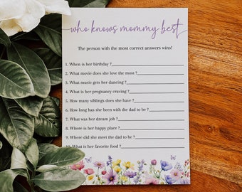Floral Who Knows Mommy Best Baby Shower Game, Wildflower Baby Shower Game, How Well Do You Know Mommy Printable Game, Gender Neutral Game
