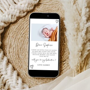 Tarjeta telefónica para pedir ser mi madrina, tarjeta editable para madrina, propuesta de padrino, descarga digital, propuesta de bautismo