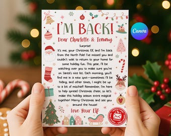 Elf Arrival Letter – Canva Printable Editable Christmas North Pole “I’m Back” Note