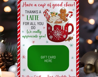 Teacher Christmas Coffee Gift Card Holder, Teacher Appreciation Printable Editable Template, Thanks A Latte Card Holder, End Of Year Tag