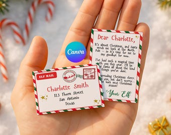 Printable Mini Elf Christmas Goodbye Letter Set, Canva Editable Envelope Letter, Christmas North Pole Personalised Accessories