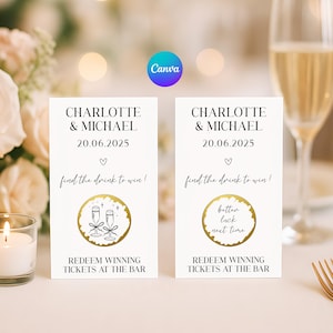 Wedding Favor Scratch Off Canva Game, Custom Editable Bar Scratch Off Card, Printable Favor Tags, Fun Party Drinks Token Scratch To Win