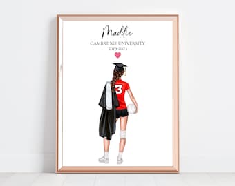 Gepersonaliseerde volleybal afstudeerprint, volleybalcadeau, aangepaste volleybalposter, meisjesvolleybal, sportcadeau voor haar, afstudeercadeau