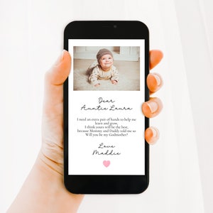 Will You Be My Godmother Proposal Phone Card,Editable Godmother Card,Godparent Proposal, Digital Download,Baptism Proposal Card image 1