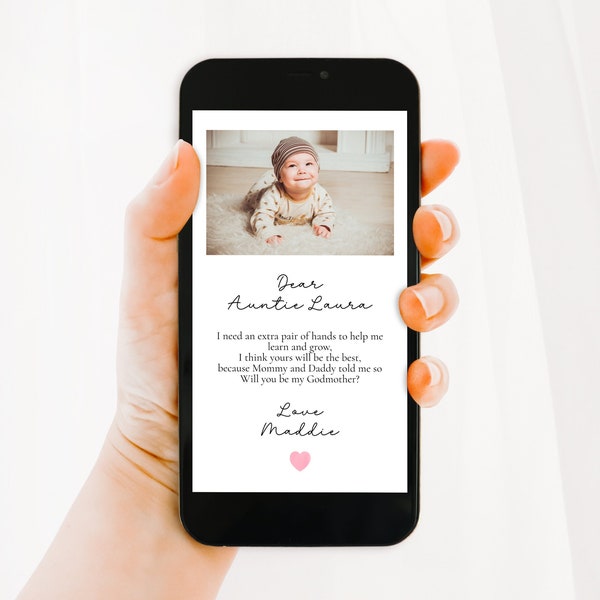 Will You Be My Godmother Proposal Phone Card,Editable Godmother Card,Godparent Proposal, Digital Download,Baptism Proposal Card