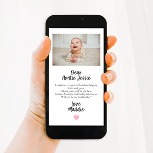 Tarjeta telefónica para pedir ser mi madrina, tarjeta editable para madrina, propuesta de padrino, descarga digital, propuesta de bautismo