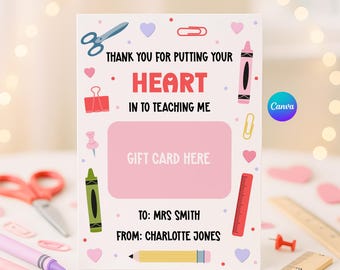 Teacher Valentine Gift Card Holder – Editable Printable Heart Classroom Canva Template