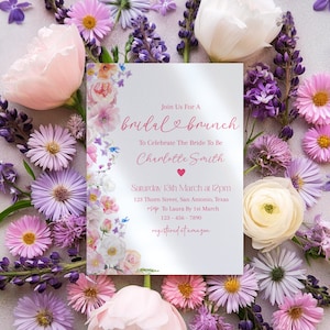 Brautbrunch Blumeneinladung, Brautdusche Wildblumeneinladung, bearbeitbare druckbare Brautdusche Brunch einladen, Frühlingssommer einladen