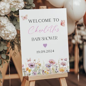 Butterfly Baby Shower Welcome Sign, Floral Wildflower Printable Sign, Baby Brunch Sign Template, Spring Summer Digital Welcome Sign