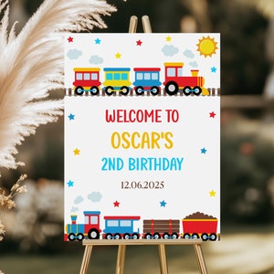 Train Birthday Welcome Sign, Editable Printable Custom Birthday Transport Sign, Boy Birthday Party Decor Welcome Sign