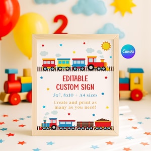 Zug Party Dekor Canva Zeichen - Bearbeitbare druckbare Chugga Chugga Zwei Zwei Vorlage