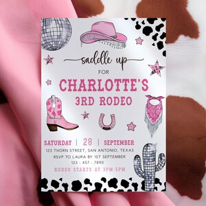 Rodeo Girl Birthday Invitation, Cowgirl Western Printable Invitation, Editable 1st Birthday Invitation, Pink Birthday Party Invitation