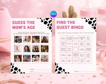 40 Canva Cowgirl Baby Shower Games Bundle – Printable Editable Western Girl Baby Brunch Activity