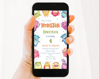 Our Little Monster Phone Editable Birthday Invitation, Monster Birthday Invite, Mobile Invitation, Boy Birthday Invitation, Monster Party