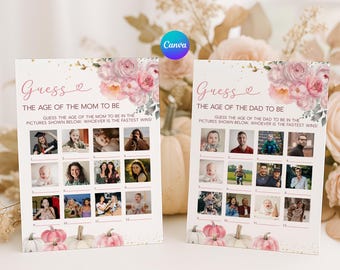 Guess The Moms Age Photo Game, Halloween Canva Baby Shower Game, Guess The Dads Photo Brunch Editable Game, Baby Clothes Fun Baby Games