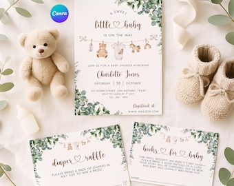 Gender Neutral Baby Shower Invitation, Baby Clothes Baby Shower Editable Template, Canva Baby Brunch, Neutral Baby Shower Printable Invite