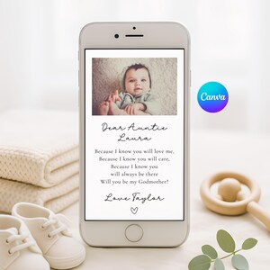 Will You Be My Godmother Proposal Phone Card, Canva Editable Godmother Card, Godparent Proposal, Digital Download, Baptism Proposal Card