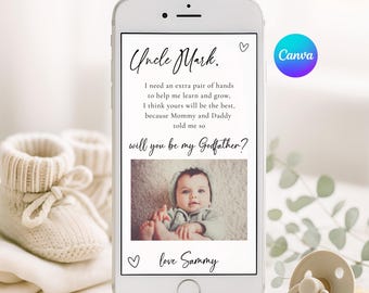 Will You Be My Godfather Proposal Phone, Canva Editable Godfather Card, Godparent Proposal, Digital Download Evite, Baptism Proposal Card
