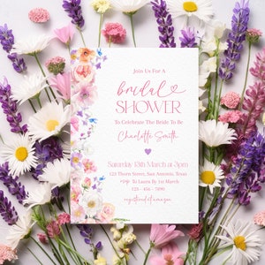 Blumen Brautdusche Einladung, Wildblumen Frühling Sommer Einladung, bearbeitbare druckbare Brautbrunch Einladungsvorlage