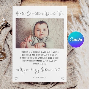 Will You Be My Godparents Proposal Card Template, Canva Editable Godparent Card, Baptism Proposal Photo Card, Printable Godparent Download