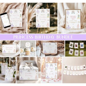 Princess Theme Birthday Bundle, Magical Princess Invitation, Princess Party Theme Decor Template, Girl Pink Birthday Fairytale Printable