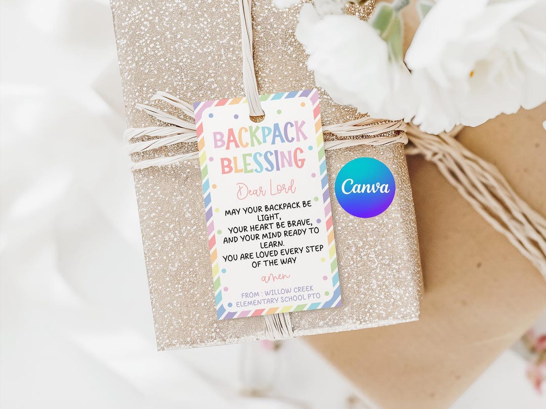 Backpack Prayer Blessing Printable Gift Tag, Canva Back to School ...