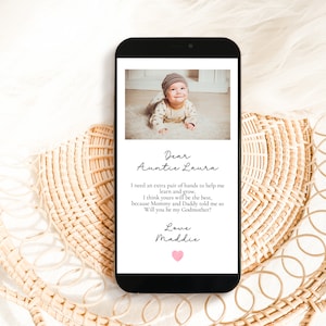 Will You Be My Godmother Proposal Phone Card,Editable Godmother Card,Godparent Proposal, Digital Download,Baptism Proposal Card image 2