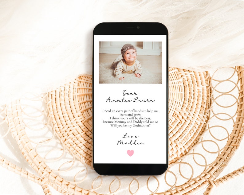 Will You Be My Godmother Proposal Phone Card,Editable Godmother Card,Godparent Proposal, Digital Download,Baptism Proposal Card image 2