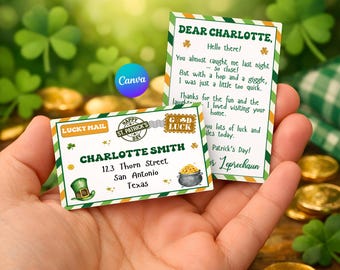 Printable Mini Leprechaun Letter Set, Canva Editable Envelope Letter, St Patricks Personalised Accessories