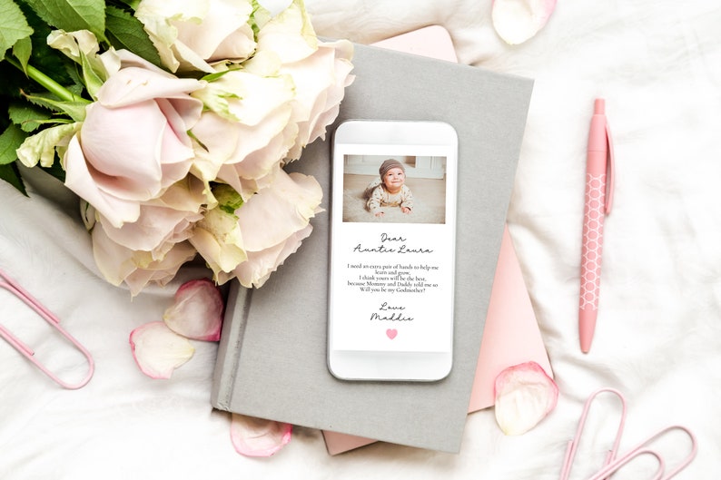 Will You Be My Godmother Proposal Phone Card,Editable Godmother Card,Godparent Proposal, Digital Download,Baptism Proposal Card image 5