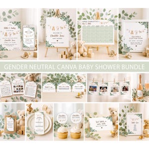 Gender Neutral Baby Shower Canva Bundle - Druckbares bearbeitbares Eukalyptus Party Set