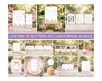 Lifetime Of Butterflies Bridal Shower Canva Bundle – Editable Printable Wildflower Spring Bridal Set