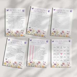 6 Butterfly Wildflower Bridal Shower Games, Lifetime Of Butterflies Game Bundle, Floral Spring Bridal Brunch Editable Printable Custom Games