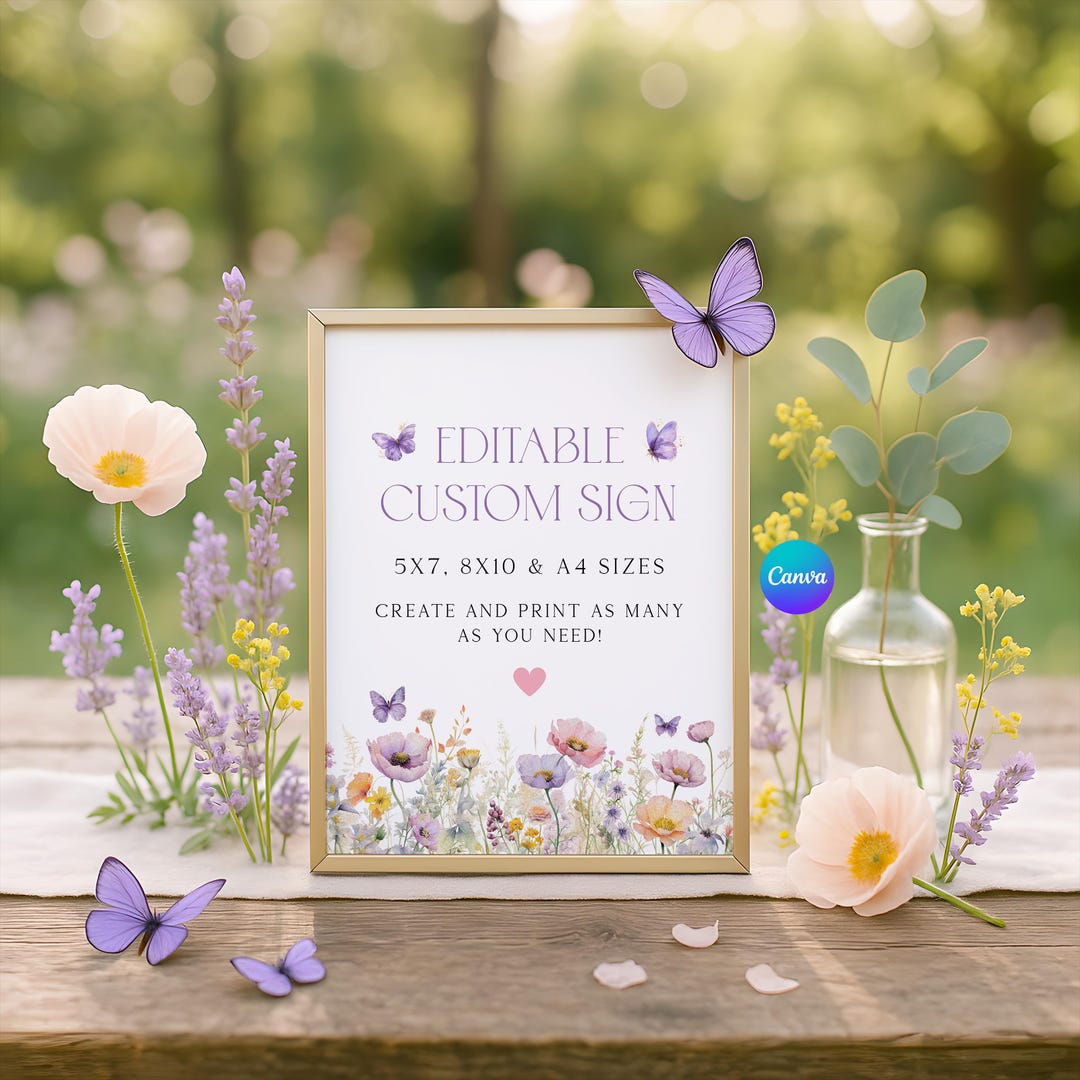 Flowral Sign Butterfly Floral Editable Printable Sign – Canva Wildflower Custom ...