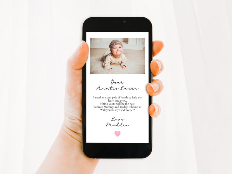 Will You Be My Godmother Proposal Phone Card,Editable Godmother Card,Godparent Proposal, Digital Download,Baptism Proposal Card image 1