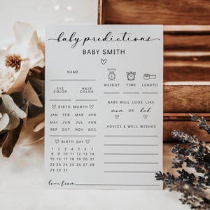Prédictions et conseils pour bébé, jeu de baby shower minimaliste, neutre en matière de genre, jeu de baby shower imprimable et modifiable, devinez la date d'accouchement