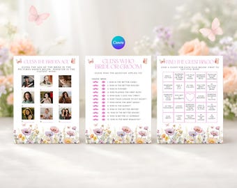 40 Butterfly Wildflower Bridal Canva Games, Printable Editable Spring Fun Bachelorette Games
