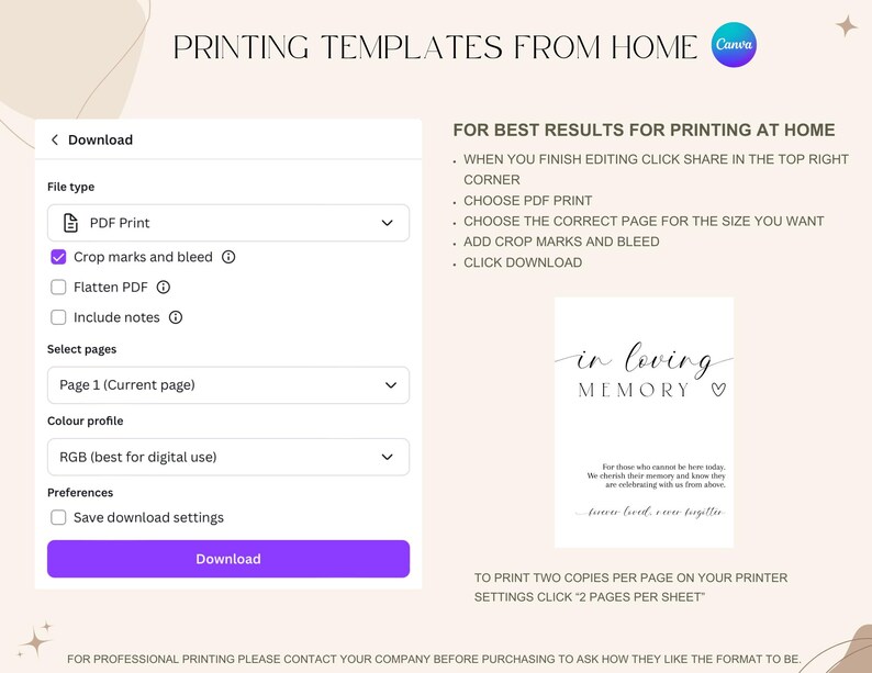 In Loving Memory Printable Sign, Canva Wedding Memorial Editable Sign ...