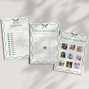 40 Gender Neutral Wavy Baby Shower Games Bundle, Printable Bow Girl Boy Baby Games, Green Editable Fun Retro Brunch Games, Baby Bingo Games