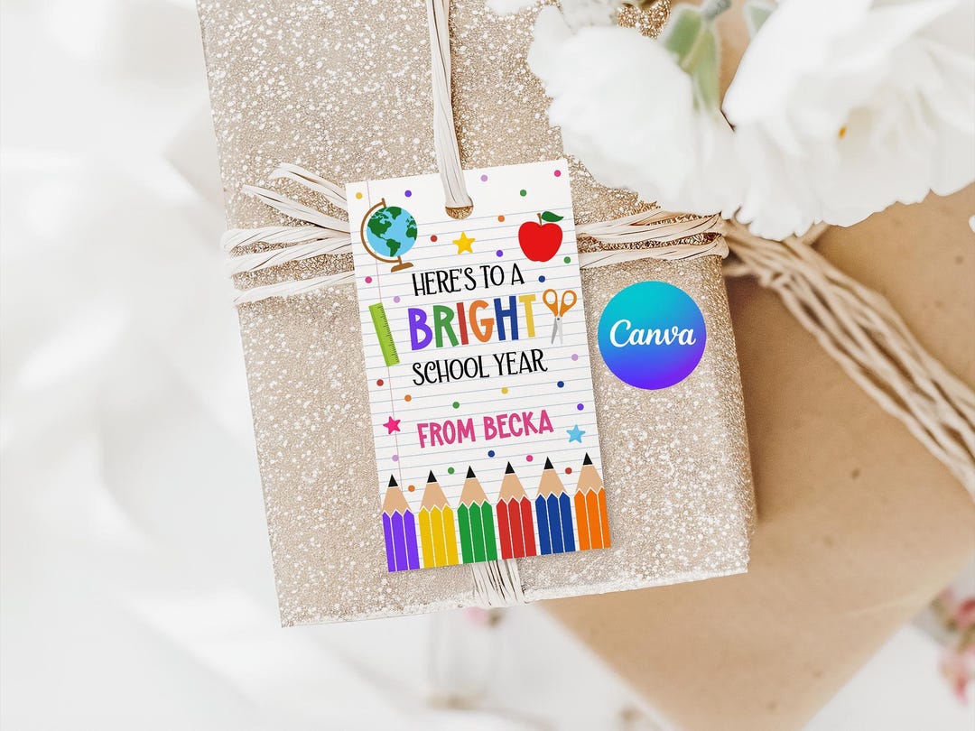 Back to School Printable Gift Tag, Canva Happy First Day of School Tag ...