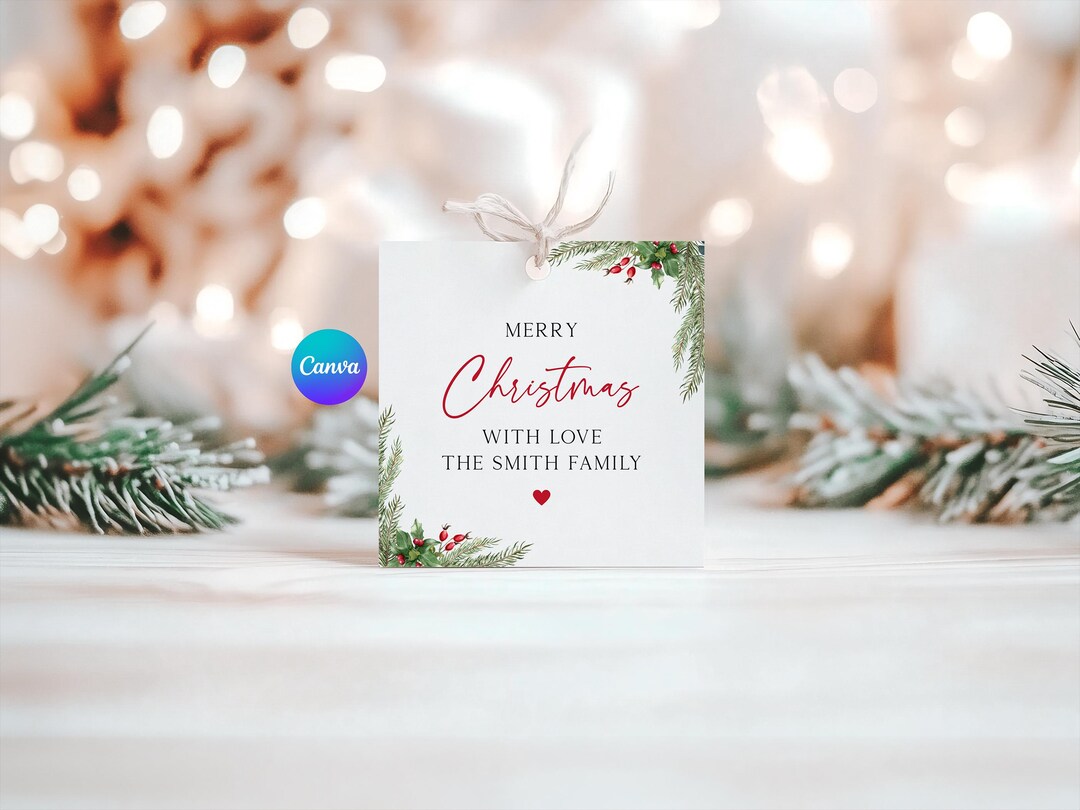 Christmas Gift Tag – Editable Square Canva Template, Printable Holiday ...