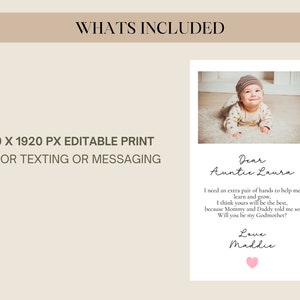 Will You Be My Godmother Proposal Phone Card,Editable Godmother Card,Godparent Proposal, Digital Download,Baptism Proposal Card image 4
