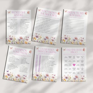 6 Butterfly Wildflower Bridal Shower Games, Lifetime Of Butterflies Game Bundle, Floral Spring Bridal Brunch Editable Printable Custom Games