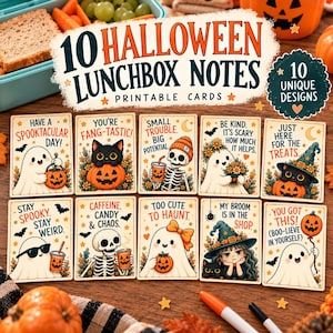 Halloween Lunchbox Notes Printable, 10 Cute Spooky Cards for Kids, Funny School Lunch Notes, Instant Download PDF