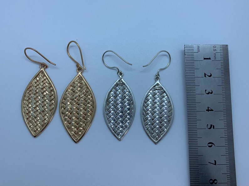 Best Gift Long Distance Unique Gift Natural Earrings Set EARING LEAF ANYAMAN silver with rose gold plaited from Bali Silver Earrings
